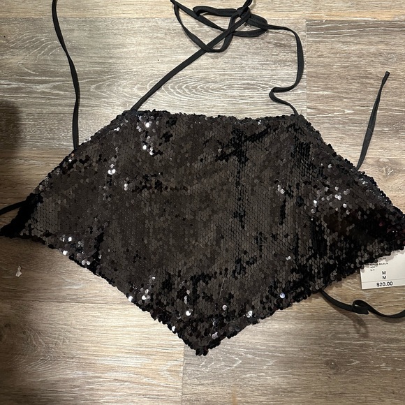 Forever 21 Black Sequin Double Tie Halter Top - Picture 3 of 5